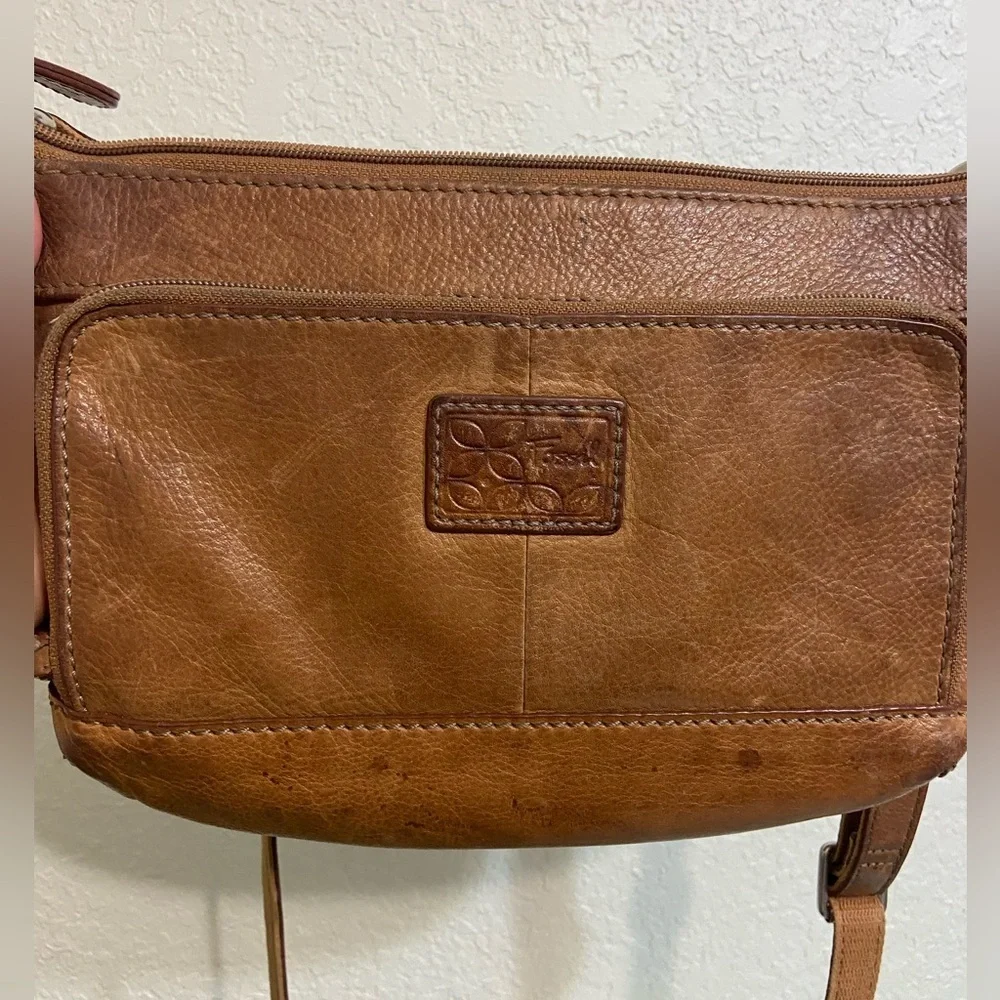 Vintage Fossil Crosstown Crossbody Bag Pebbled Leather Chestnut Brown - Picture 3 of 13